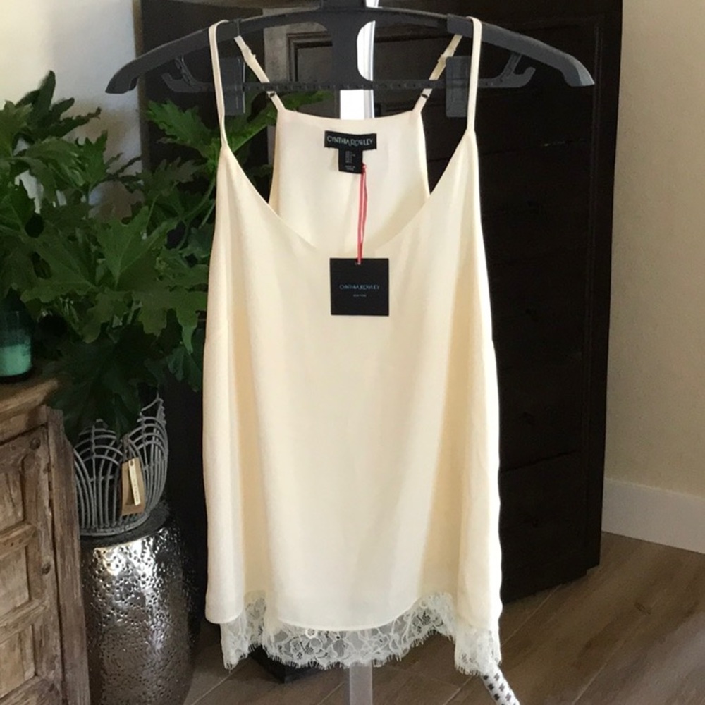 {CYNTHIA ROWLEY} Cream Camisole w/Lace Trim - L - NWT